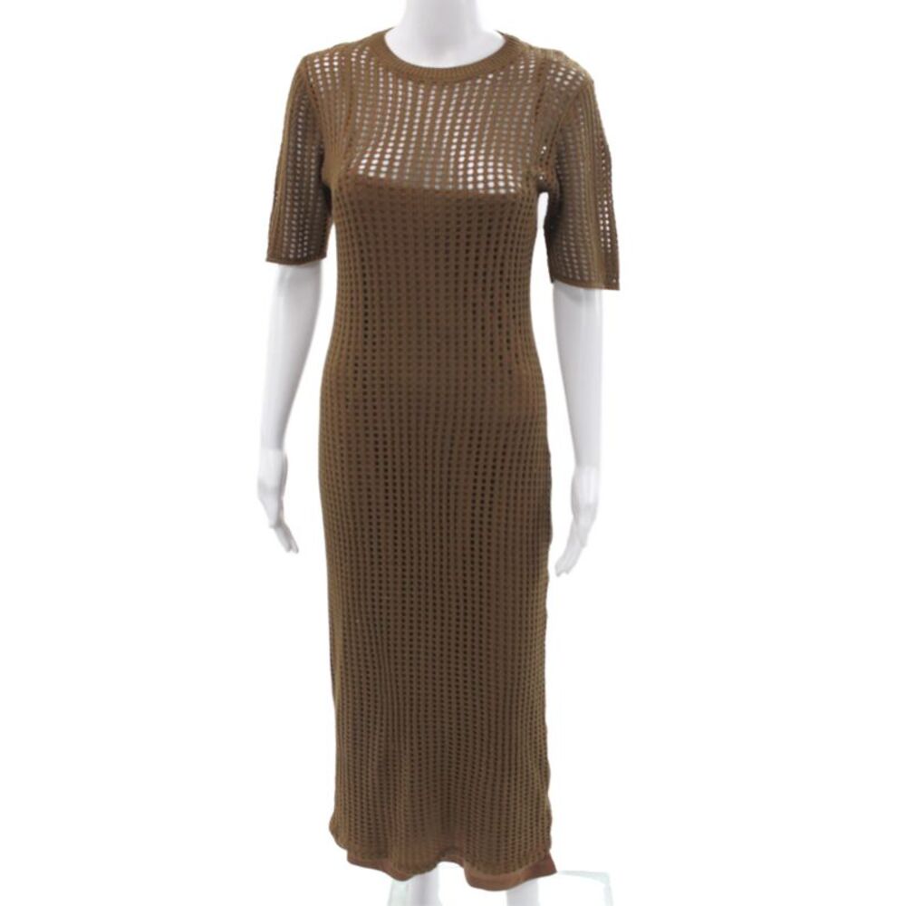 Pink Diamond Womens Bodycon Sweater Dress Brown Geometric Crew Neck Size 4